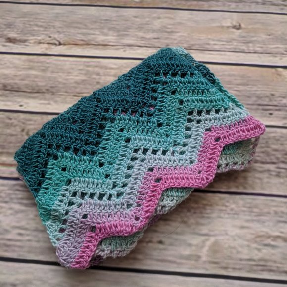 Wool Scarf in Soft Pink, Aqua and Gray - Picture 2 of 3